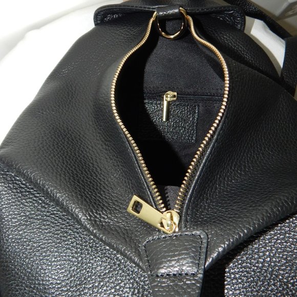 NWT UNICA Genuine Pebble Leather Zipper Closure BLACK Backpack Made in Italy main image 13